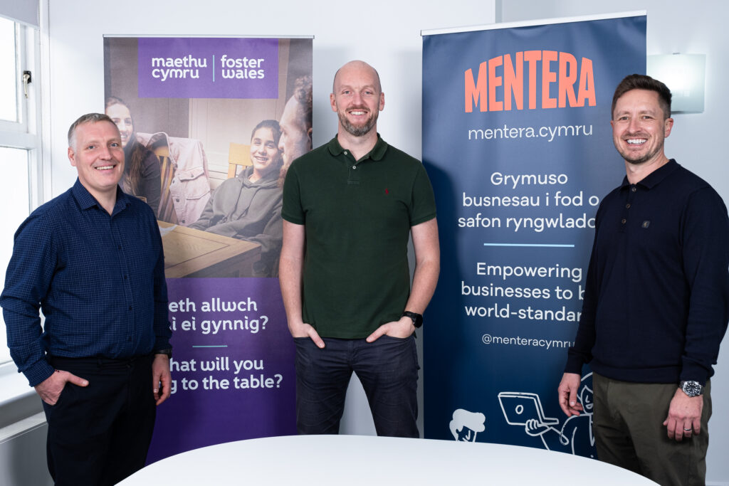 Picture of Alaistair Cope, Head of Foster Wales; Dafydd Bowen, Director of People and Places, Mentera; Llŷr Roberts, CEO of Mentera.